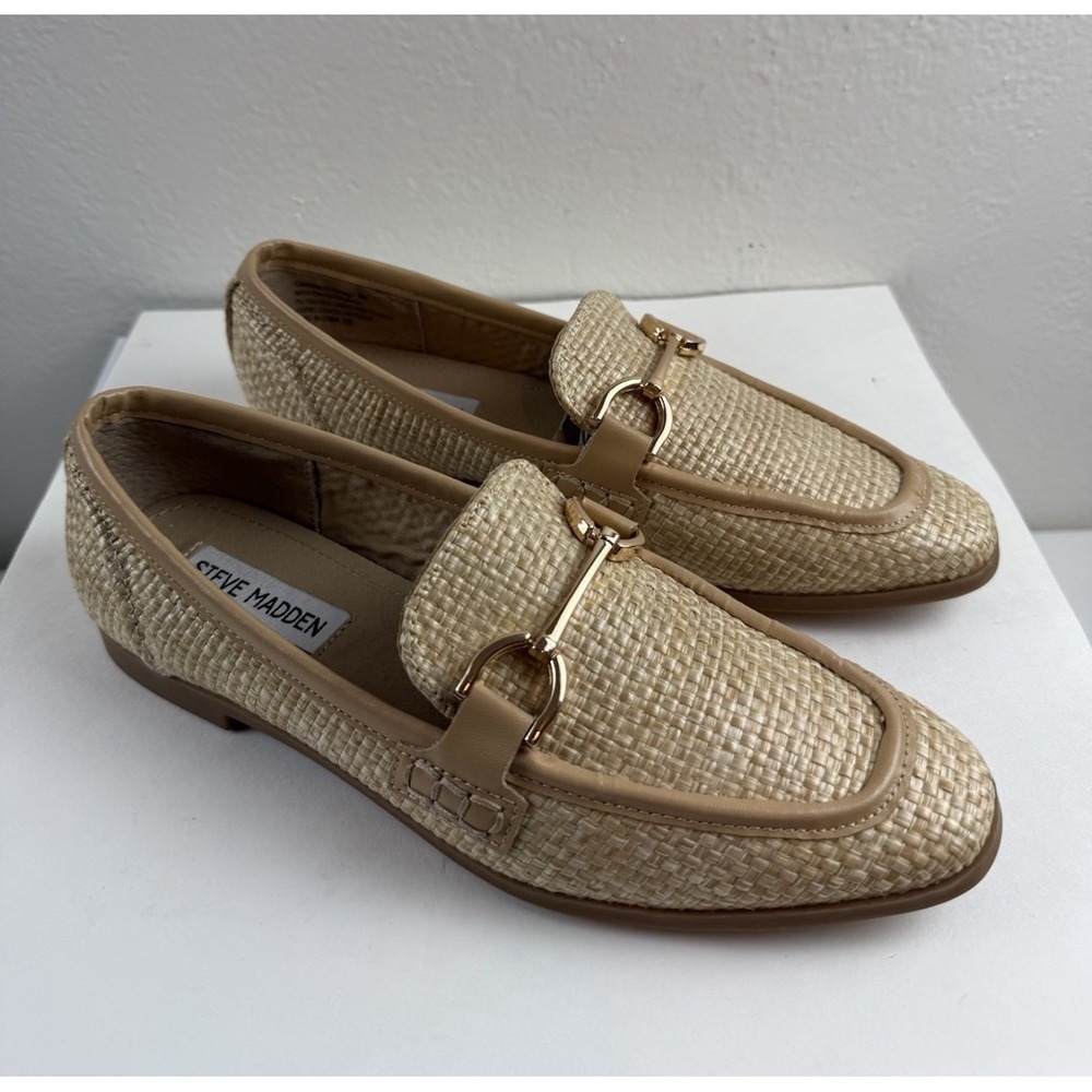 Steve Madden Beige Gold Raffia Woven Slip On Womens Carrine Loafers Shoe Size 6M - Picture 4 of 8